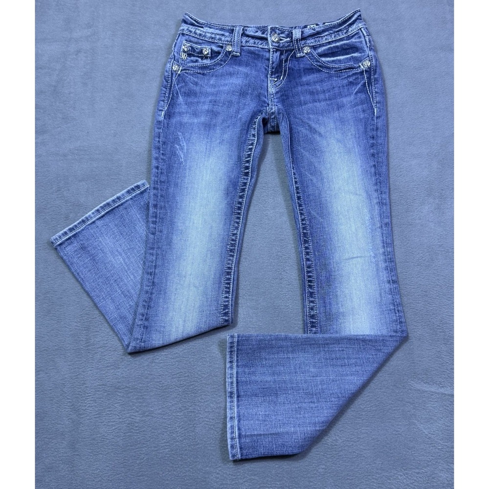 Miss Me Jeans Womens 25x29 Bootcut Lowrise Slim Studded Rhinestone Boho USA Y2K